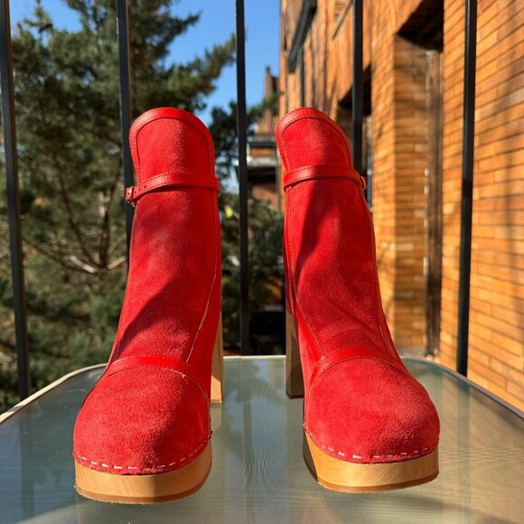New Swedish Hasbeens Sophisticated Jodhpur Sophia Heeled Clog Boot Red Women 10 - Picture 6 of 12
